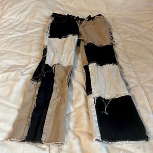 patchwork jeans, worn once, good condition